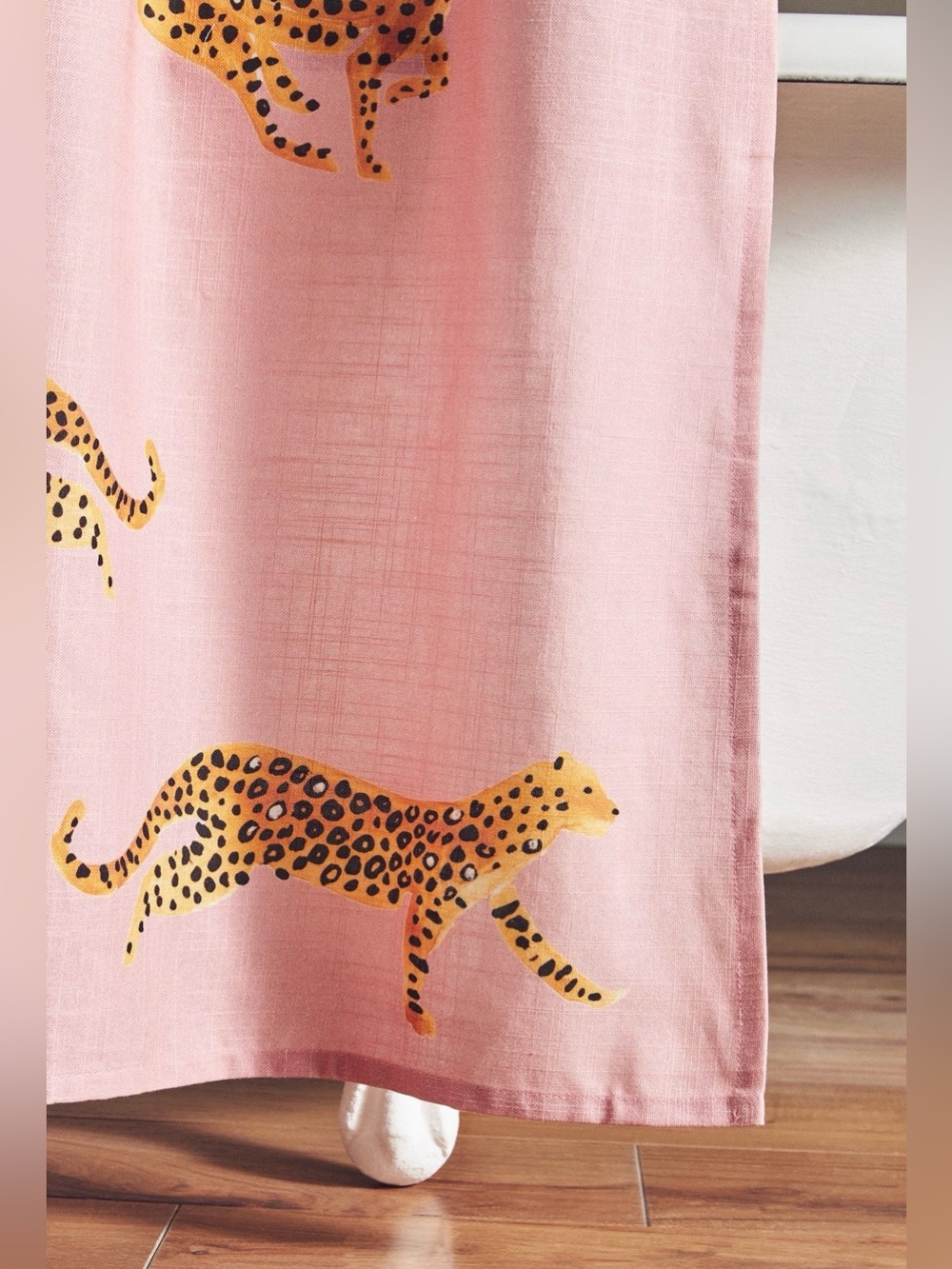 Anthropologie Leopard Organic Cotton Shower Curtain, Blush - Picture 3 of 5